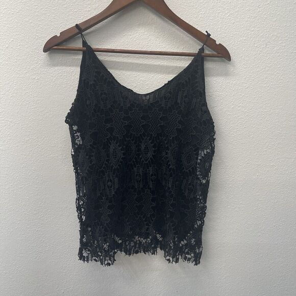 Zara Tank Top Womens Size M Black Crochet Lace Witchy Whimsigoth Grunge - Picture 2 of 6